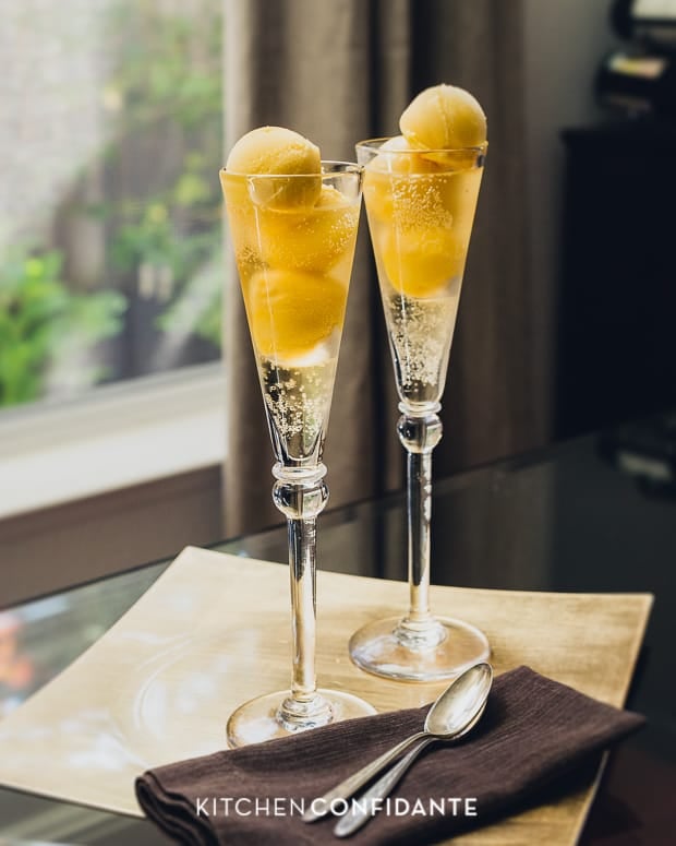 Two sparkling mango sorbet floats.