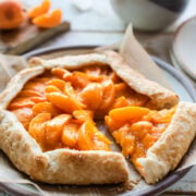 Apricot Galette sliced on a plate.