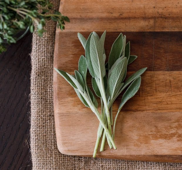 fresh thyme on cutting board