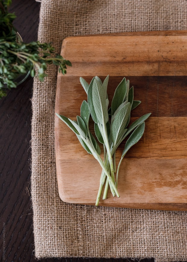 fresh thyme on cutting board