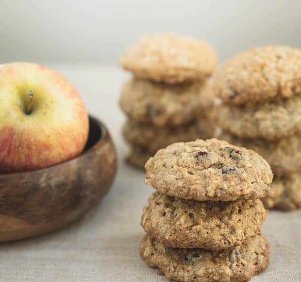 A stack of Apple Cranberry Oatmeal Cookies.