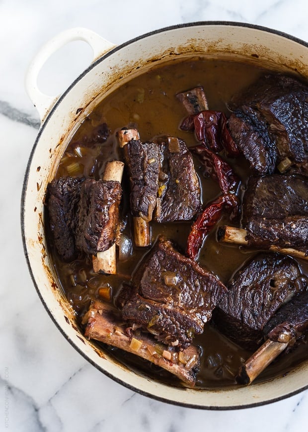 Braised Chipotle Short Ribs in a Dutch oven.