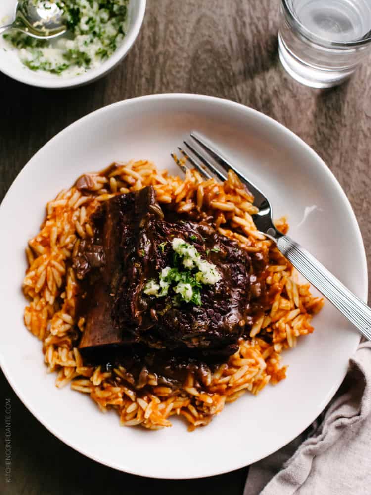 Braised Chipotle Short Ribs served on a white plate.