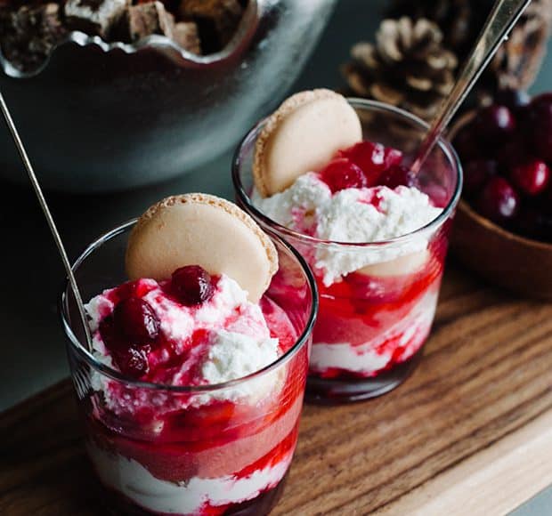 Cranberry Curd Parfaits layered and served in glasses.