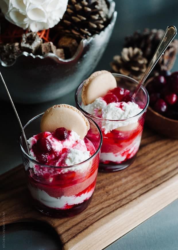 Cranberry Curd Parfaits layered and served in glasses.