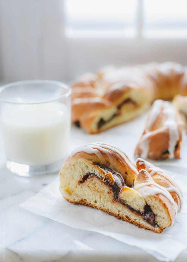 A slice of homemade Nutella-filled bread.