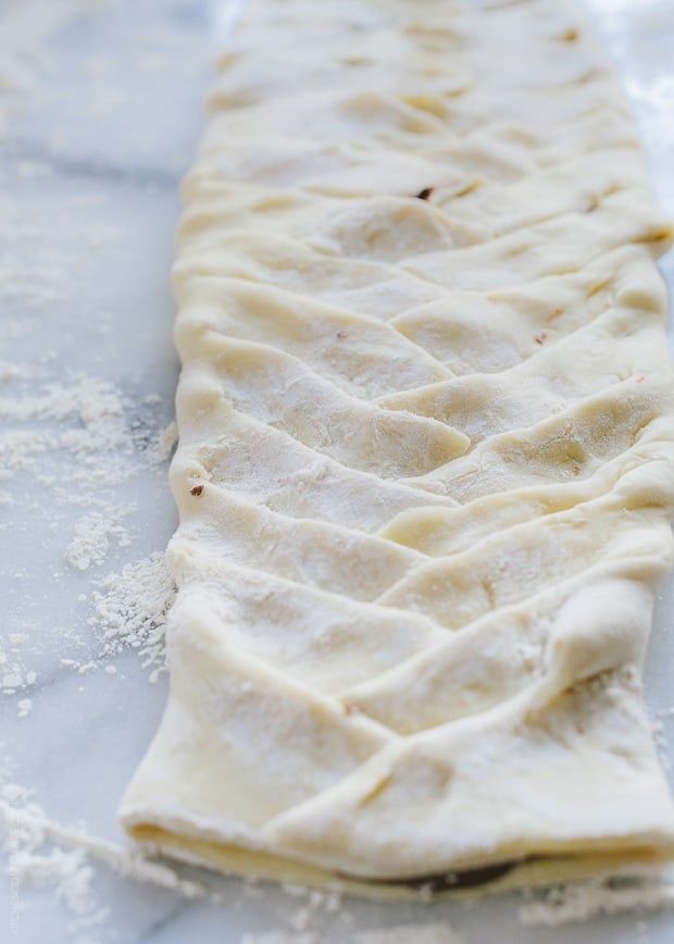 Braided Nutella Bread on a countertop.