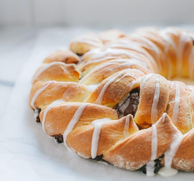 Braided Nutella Bread drizzled with a sugar glaze.