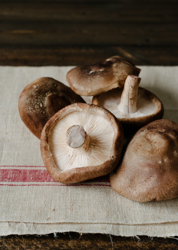 Mushrooms on a linen towel.