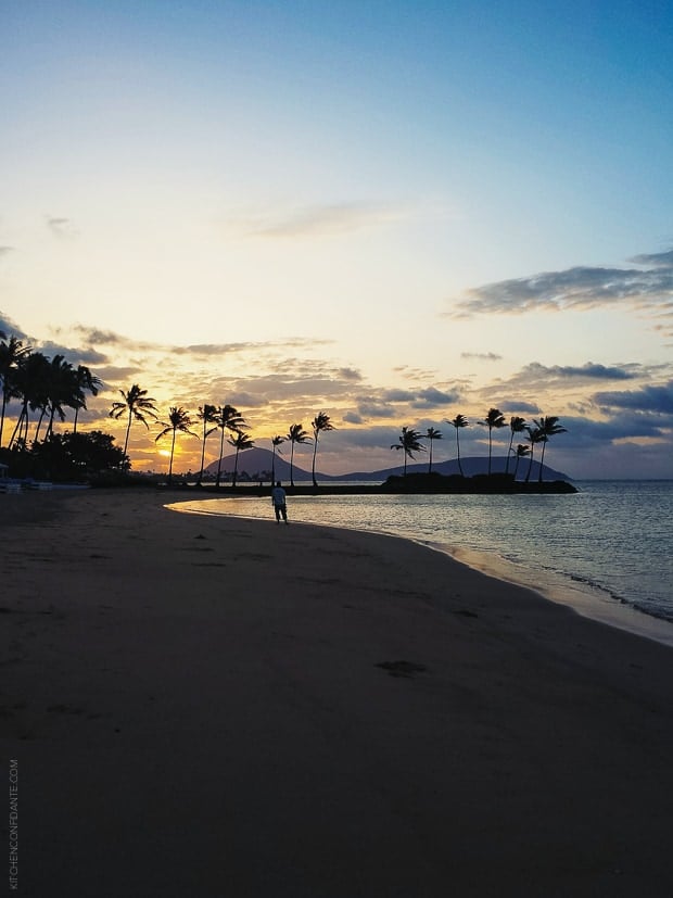 The beach at night in Honolulu.