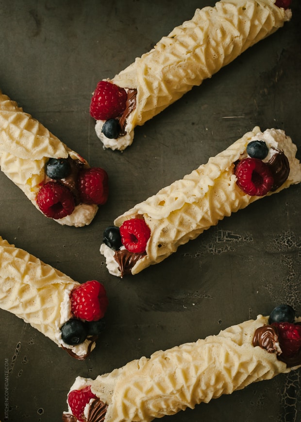 Nutella and Berry Filled Waffle Cookies (Pizzelle).