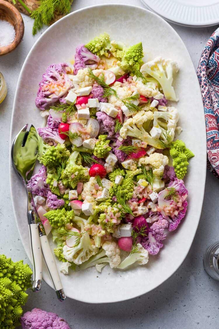 Tri-Color Cauliflower Salad in a dish.