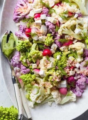 Tri-Color Cauliflower Salad on a platter.