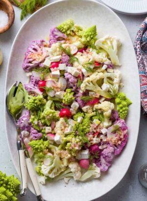 Tri-Color Cauliflower Salad in a dish.