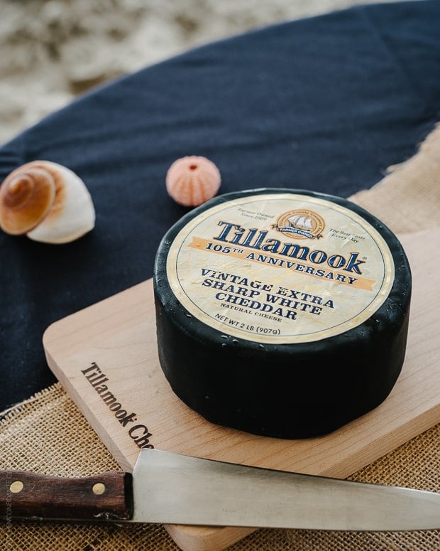 Block of Tillamook Aged Cheddar - perfect for making this Shrimp and Grits with Andouille Sausage Recipe
