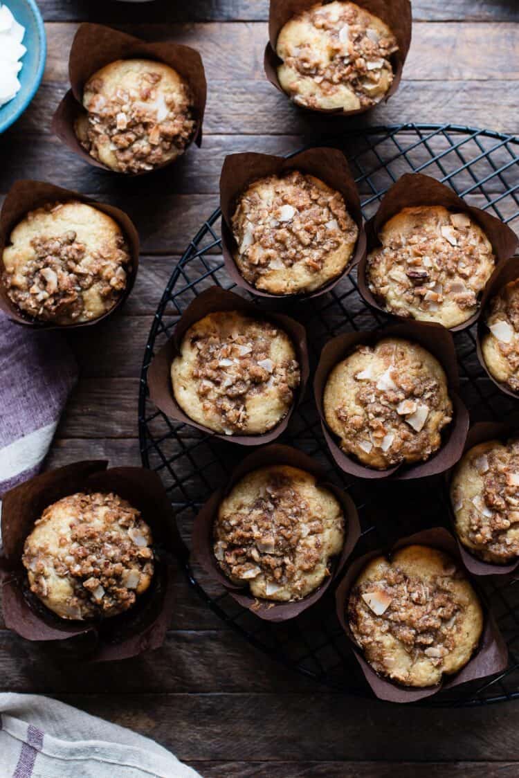 Banana muffins with streusel on top.
