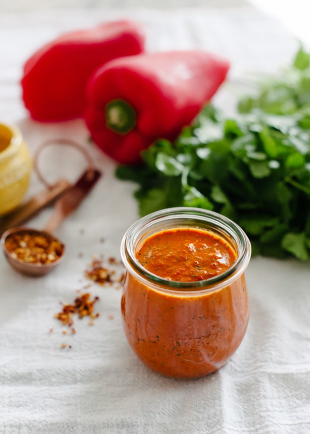 A jar of homemade harissa. 