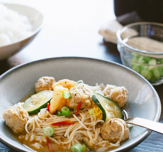 Misua Bola-Bola - Filipino Meatball Noodle Soup | www.kitchenconfidante | A truly comforting bowl of noodle soup - and a family favorite.