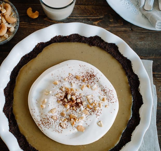 Cashew Butterscotch Pudding Pie - www.kitchenconfidante.com | A sweet, dairy free treat - topped with cashew cream.