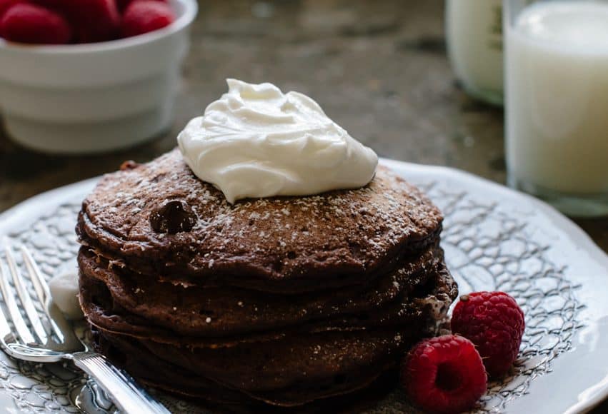 Eggless Chocolate Pancakes | www.kitchenconfidante.com | Out of eggs or need to omit them? Make these dark chocolate pancakes with a flaxseed "egg" substitute.