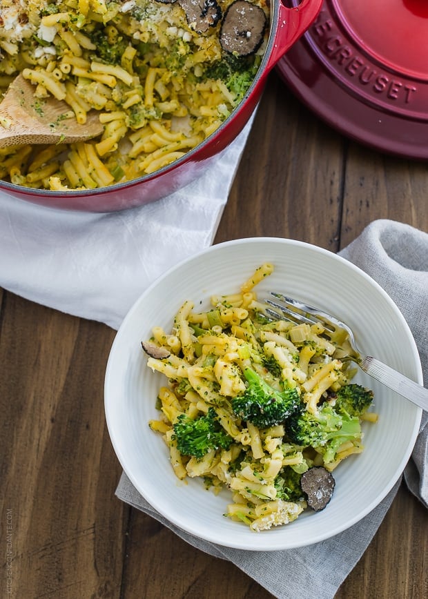 Truffled Mac and Cheese with Broccoli and Goat Cheese | www.kitchenconfidante.com | Jazz up mac and cheese with flavors both kids and grown ups love!