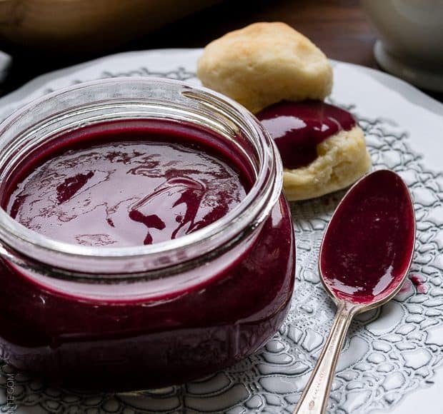 A jar of homemade Blueberry Lemon Curd.