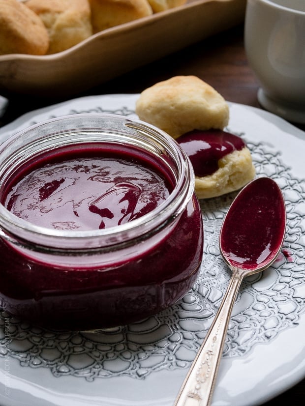 A jar of homemade Blueberry Lemon Curd.