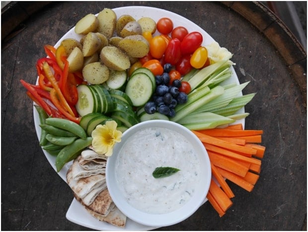 A vegetable platter at the US Highbush Blueberries CIA Bootcamp.