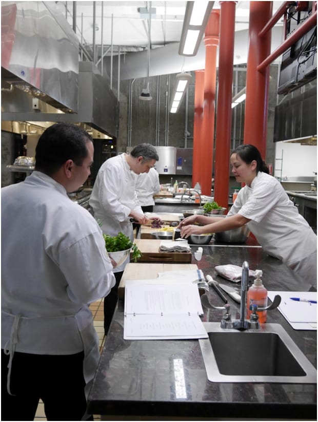 Cooking in the kitchen at the US Highbush Blueberries CIA Bootcamp.