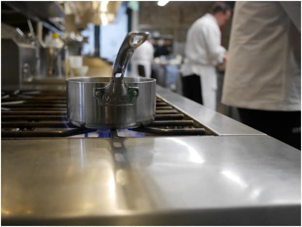 A saucepan on the range at the US Highbush Blueberries CIA Bootcamp.