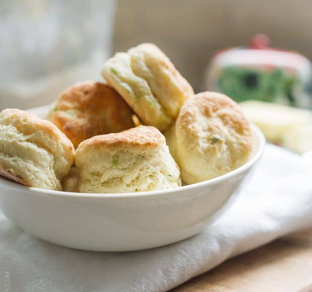 Boursin Garlic & Herb Buttermilk Biscuits in a white bowl.