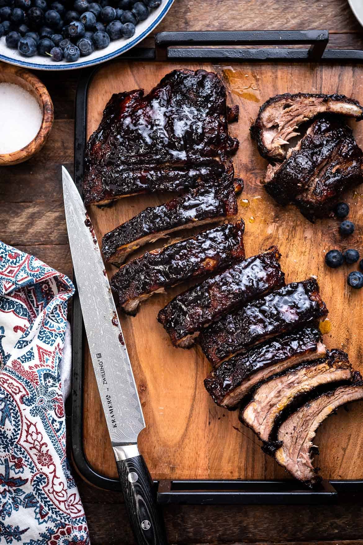 Glazed Baby Back Ribs on a serving board.