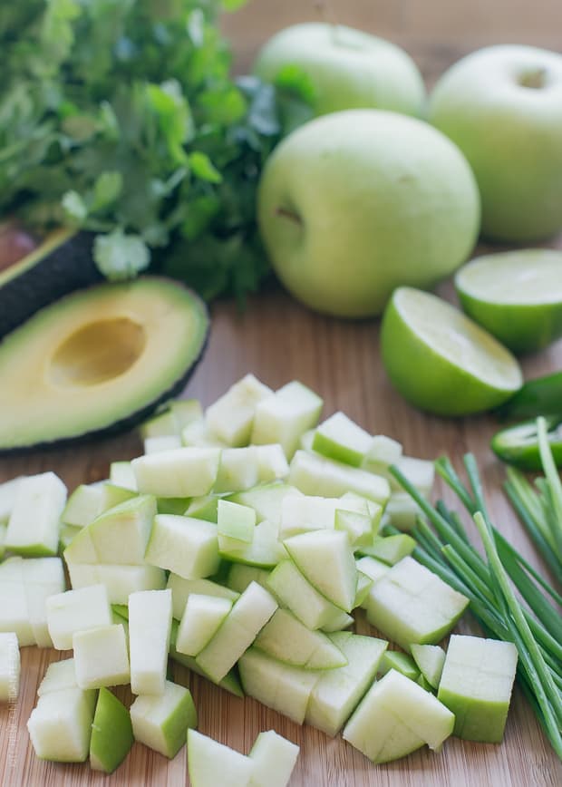 Chopped green apples.