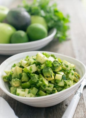 Green Apple Salsa Verde in a white bowl.