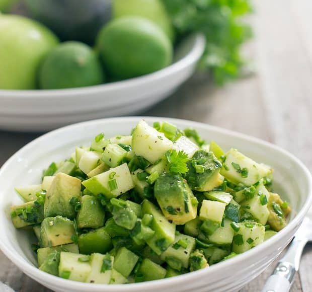 Green Apple Salsa Verde in a white bowl.