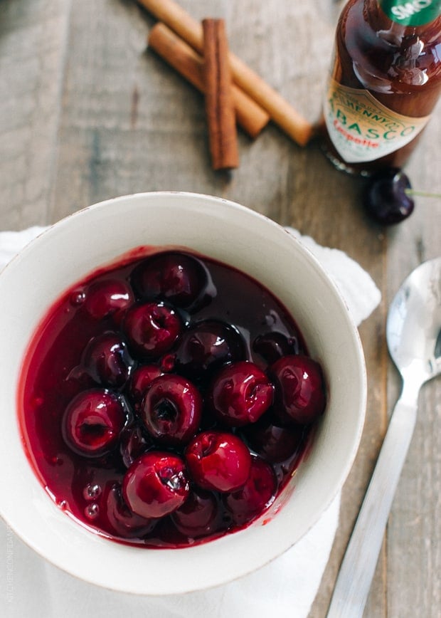 Cherry Chipotle Sauce in a white bowl.