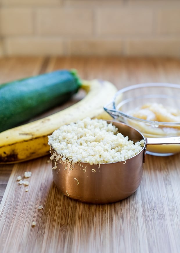 Cooked quinoa in a measuring cup.