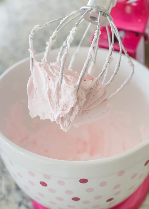 Roasted Berry Buttercream Frosting prepared in a stand mixer.