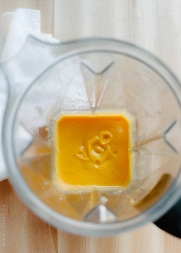 Butternut Squash pureed in a blender.