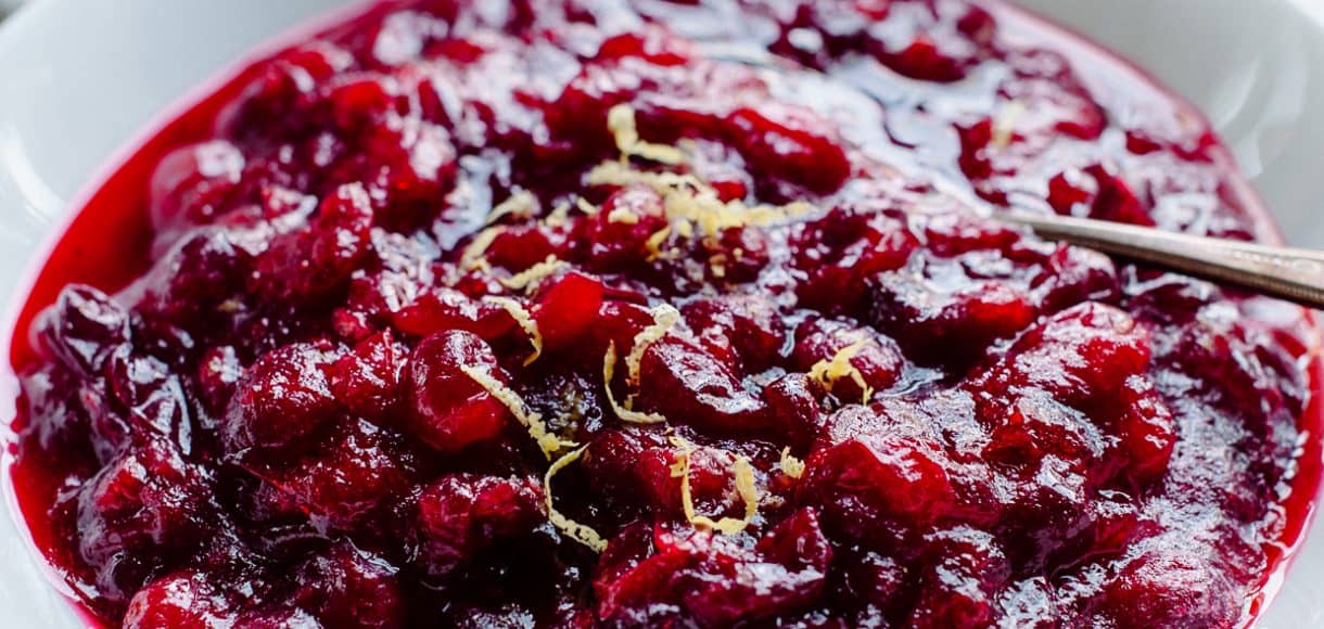 Cranberry Wine Sauce in a serving dish.