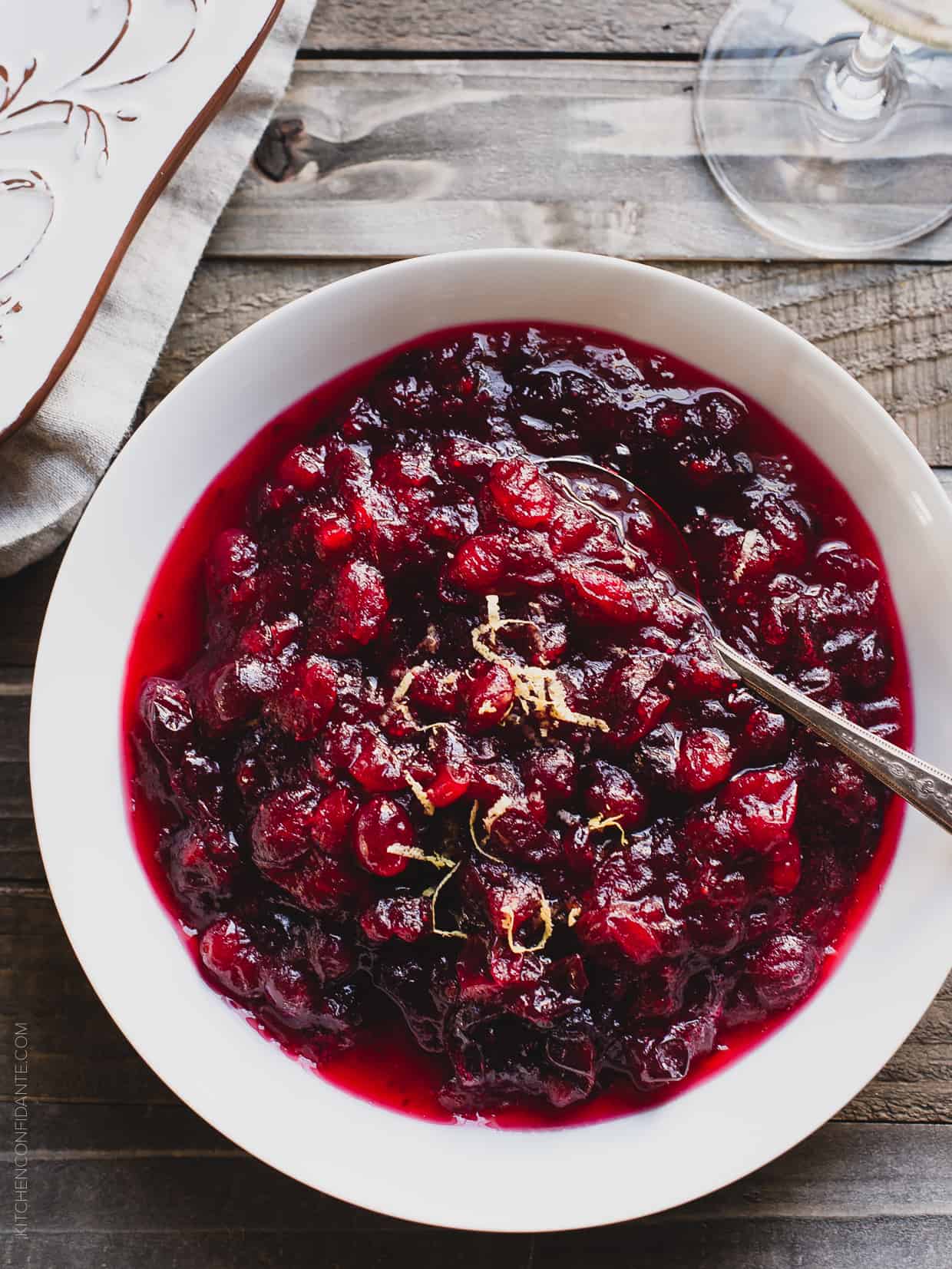 Cranberry Wine Sauce in a white serving dish.