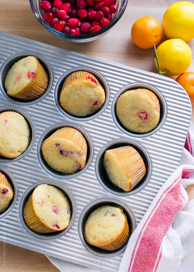 Cranberry Citrus Muffins in a muffin tin.