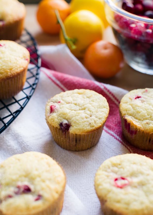 Muffins with Meyer lemons and clementines in the background.