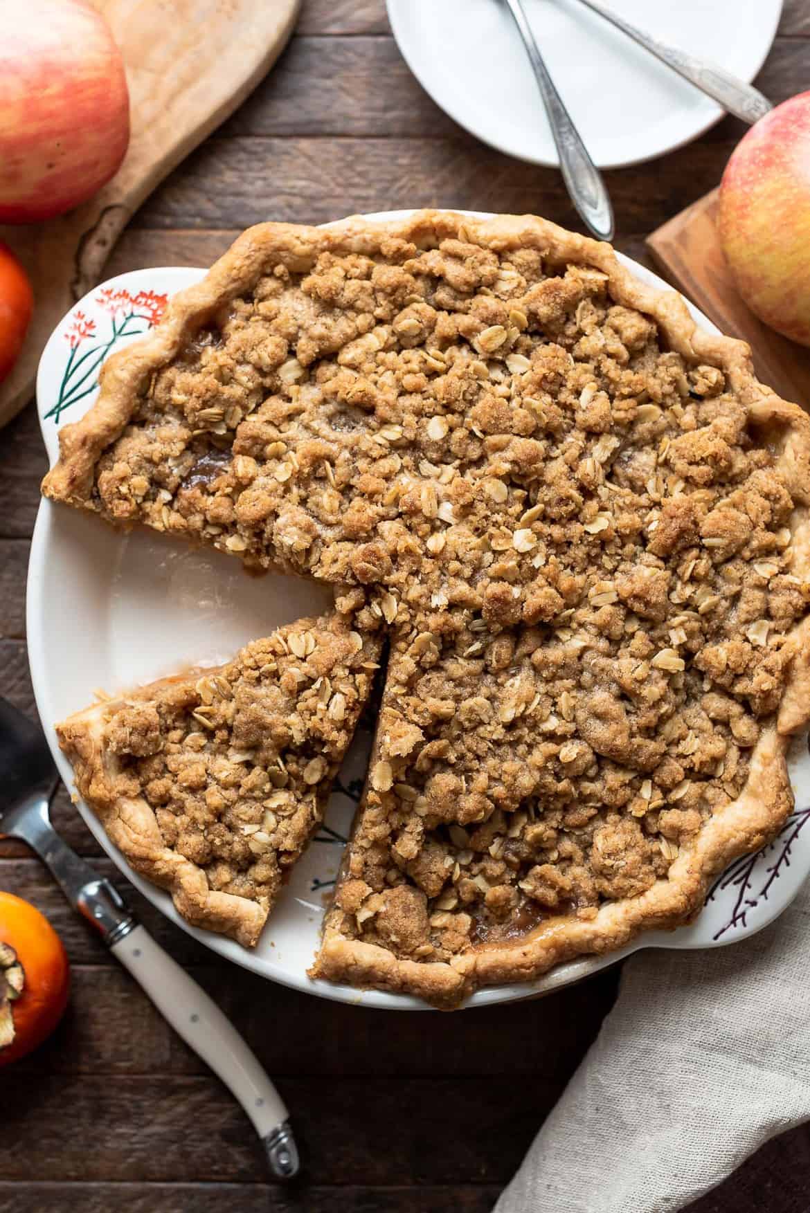 Persimmons are sweet in this Persimmon Apple Crumb Pie.