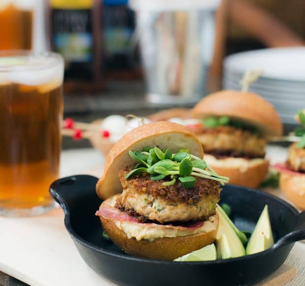 Pretzel Crusted Crab Cake Slider in a small cast iron pan to serve.