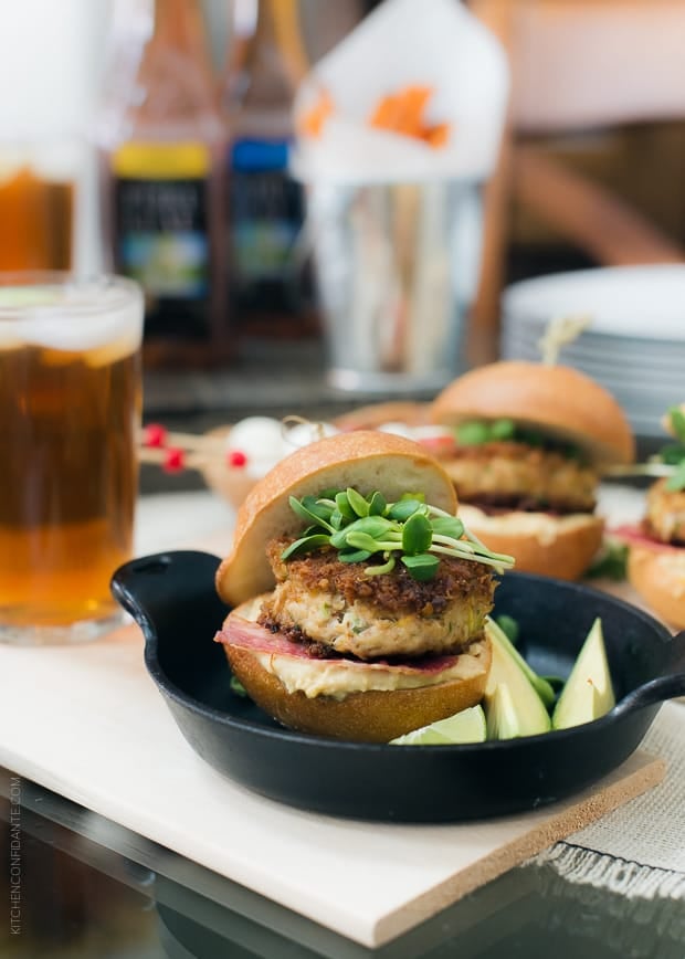 Pretzel Crusted Crab Cake Slider in a small cast iron pan to serve.