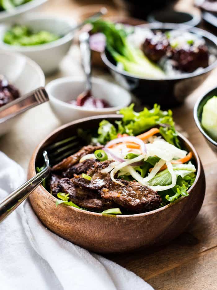 Make it a bowl party on game day with Filipino Pork BBQ Bowl and Korean Meatball Noodle Bowl!