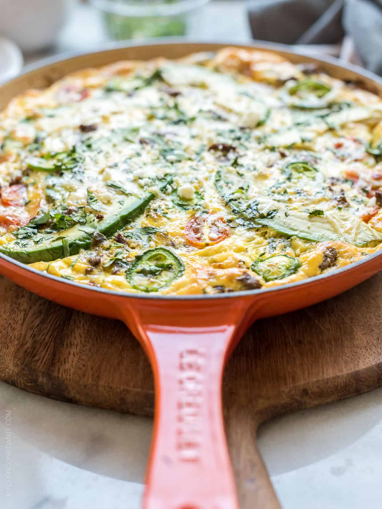 Taco Frittata baked in a skillet.