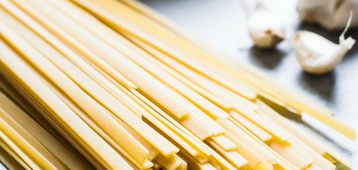 Dried pasta on a countertop.