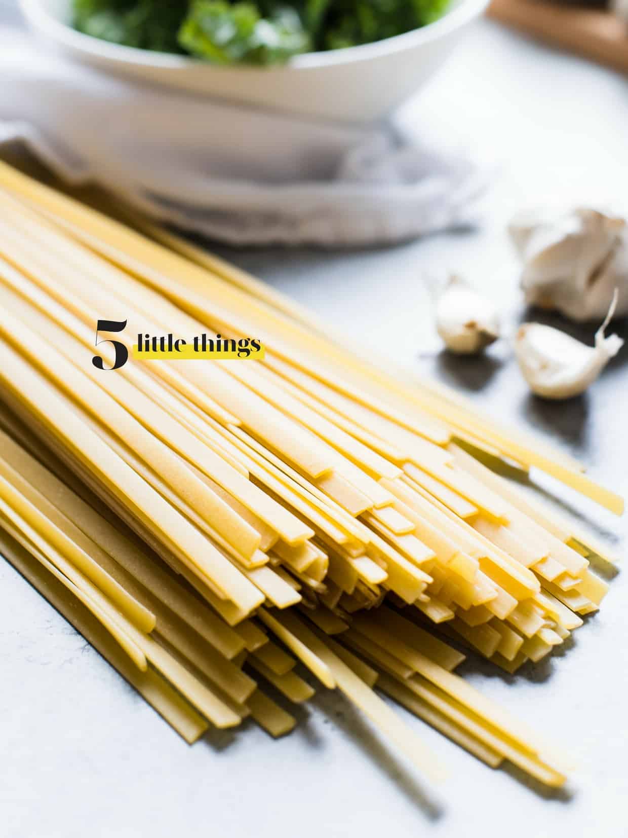 Dried pasta on a countertop.